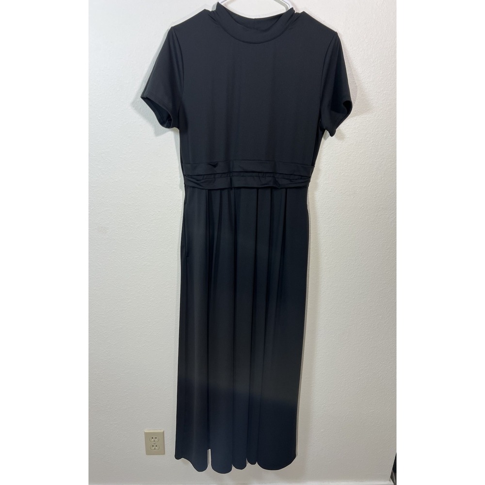Halara Stand Collar Short Sleeve Pocket Flare Maxi Casual Dress L Classic
